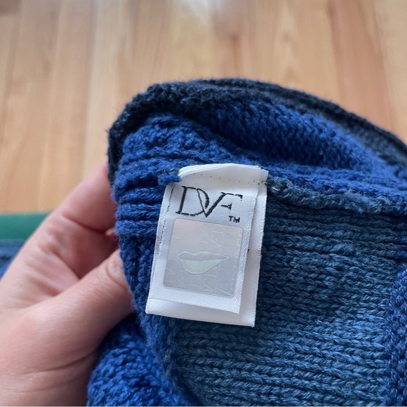 Diane von Furstenberg Blue Padma Intarsia Cotton Pullover Knit Sweater EUC XS - Picture 9 of 12